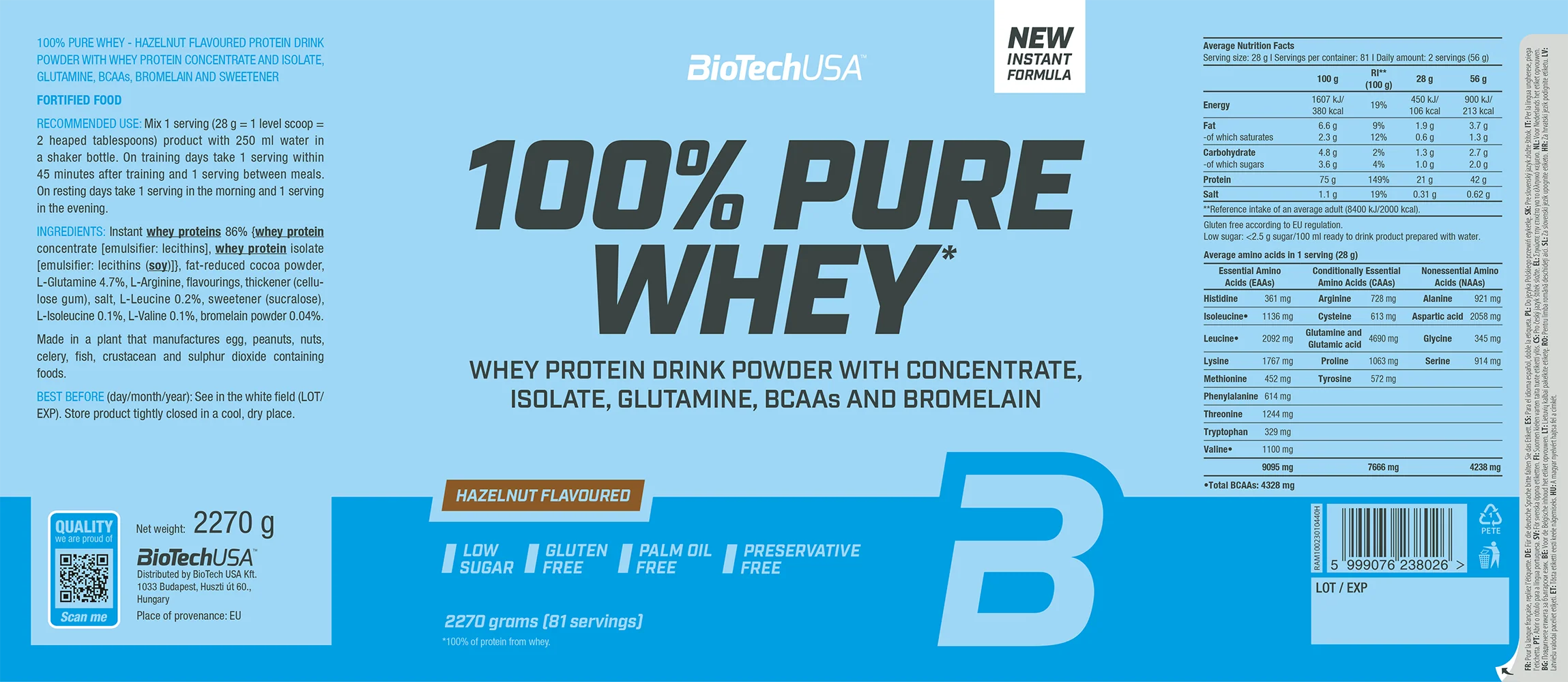 BioTechUSA 100% Pure Whey Noisette (2270 g) - Image 2